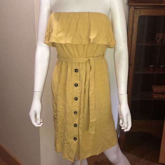Strapless Dress Mustard Color Size Medium - Picture 1 of 3